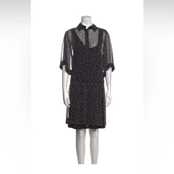 See by Chloe 3/4 sleeve pleated button up shift dress sz 8 textured - Picture 1 of 9